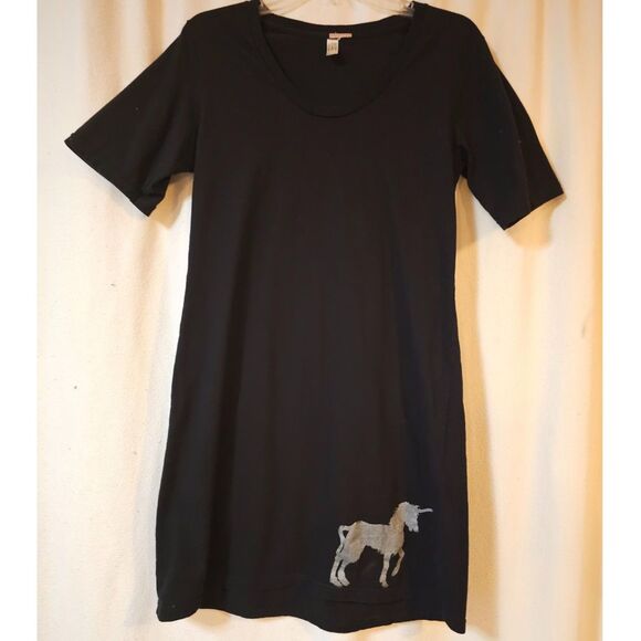 Dresses & Skirts - Yoga Colors Unicorn Graphic Black T Shirt Dress Size L/XL Cotton Blend Casual